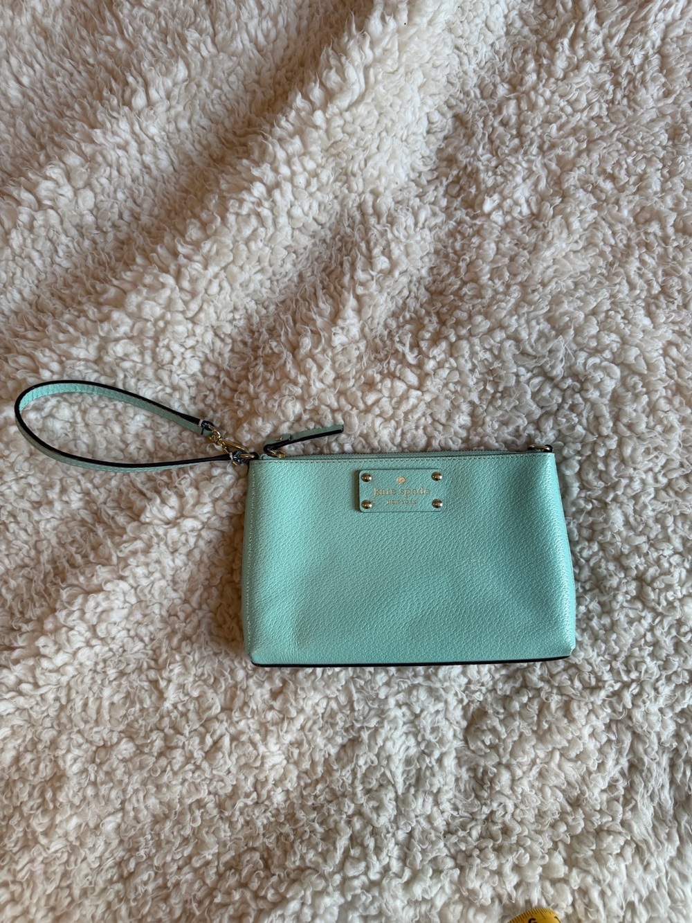 kate spade mint green leather wristlet clutch with gold hardware